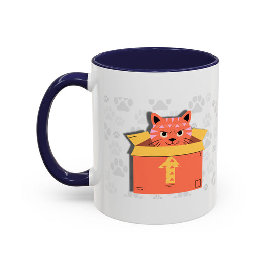 Funny Cat Box Coffee Mug - The Best Part of a New Package Is You - 11oz 15oz Accent Mug, Cute Kitty in Cardboard Box Design