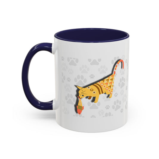 Funny Cat Gift Coffee Mug - The Best Part of Receiving Gifts Is You - 11oz 15oz Accent Mug, Cute Patterned Kitty & Fish Art