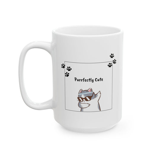 Purrfectly Cute Ceramic Mug – Cat & Pose Edition, 11oz / 15oz, Dishwasher Safe, Funny Gift for Cat Lovers