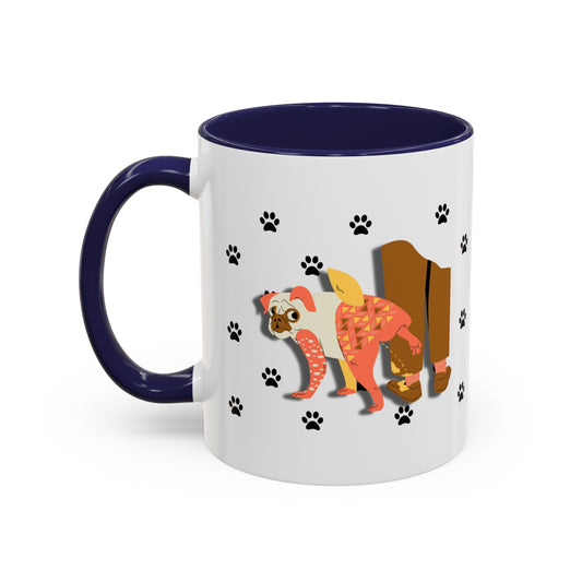 Funny Pug Dog Coffee Mug - The Best Part of My Walk Is You - 11oz 15oz Accent Mug, Cheeky Pug Peeing Design, Pet Lover Gift