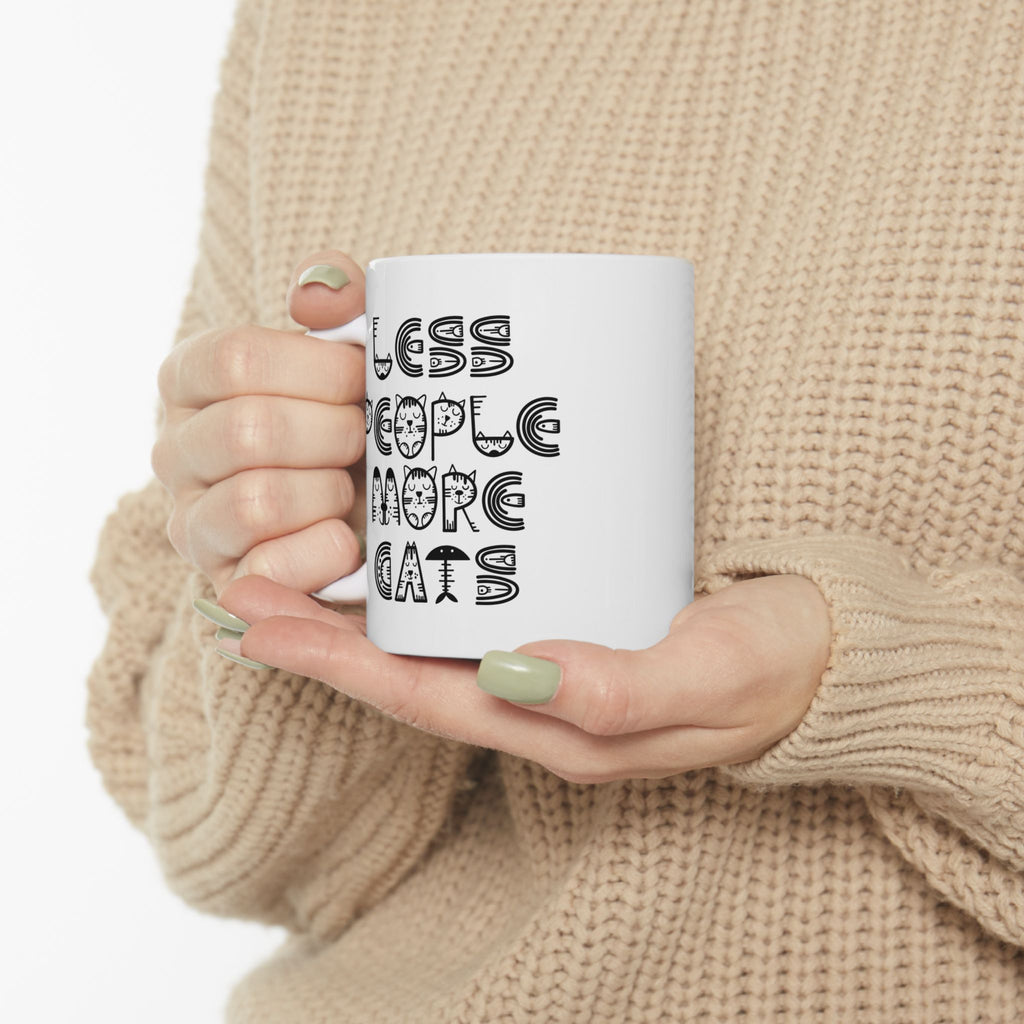"Less People More Cats" Ceramic Mug – 11oz / 15oz Cat Typography Edition