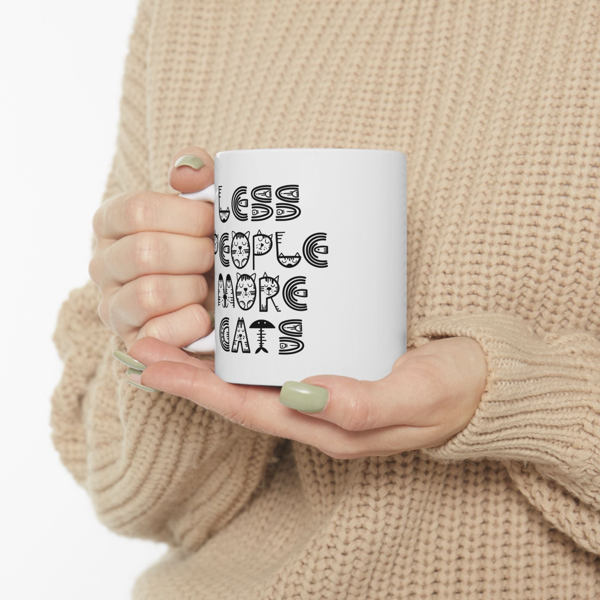 "Less People More Cats" Ceramic Mug – 11oz / 15oz Cat Typography Edition
