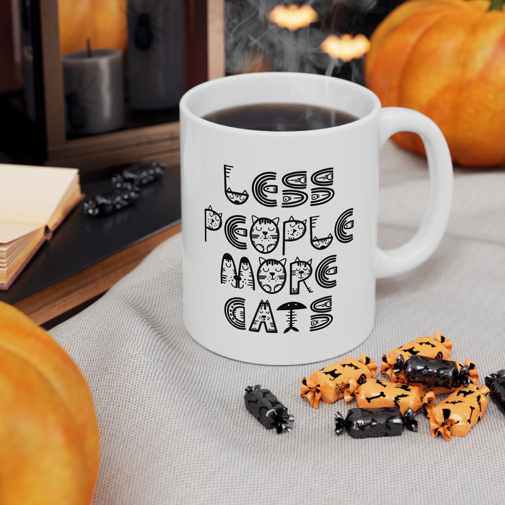 "Less People More Cats" Ceramic Mug – 11oz / 15oz Cat Typography Edition