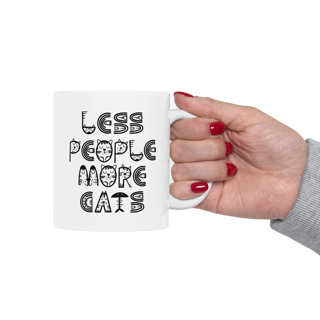 "Less People More Cats" Ceramic Mug – 11oz / 15oz Cat Typography Edition