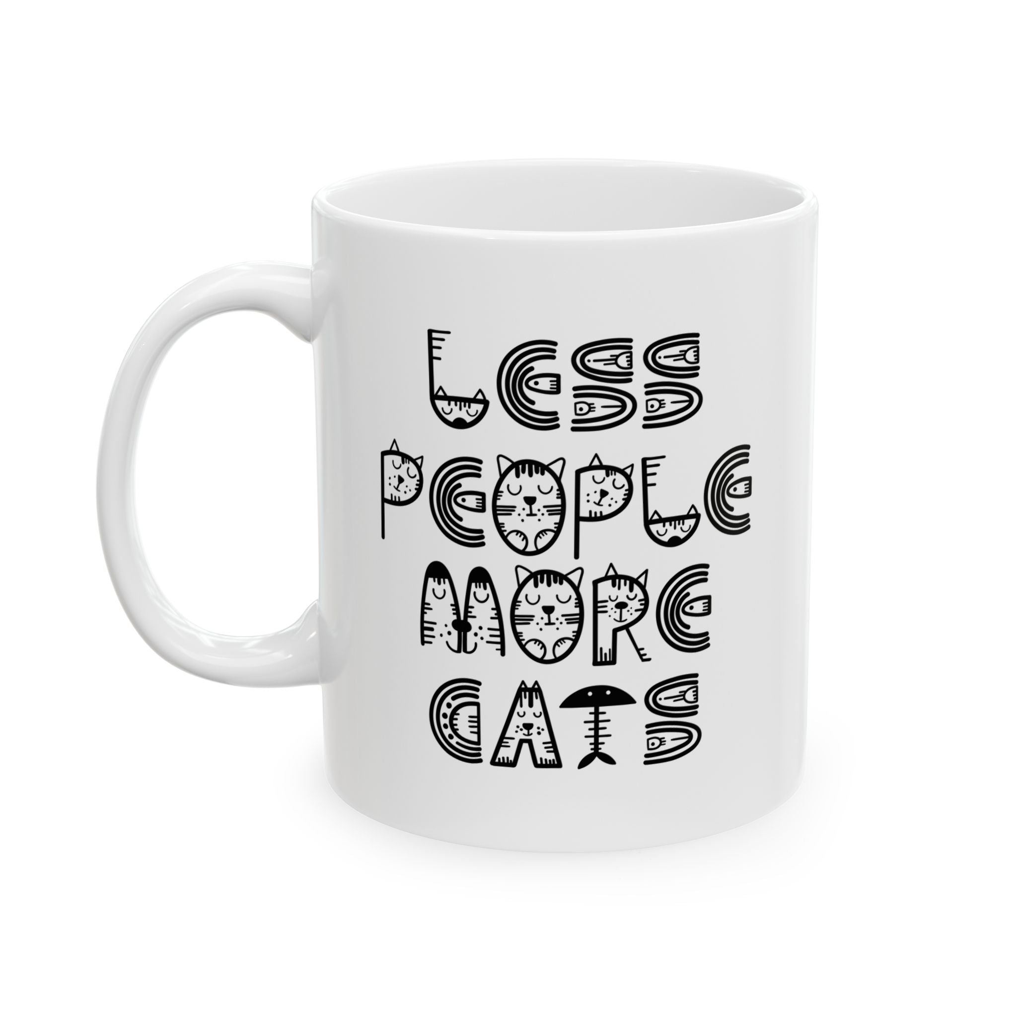 "Less People More Cats" Ceramic Mug – 11oz / 15oz Cat Typography Edition