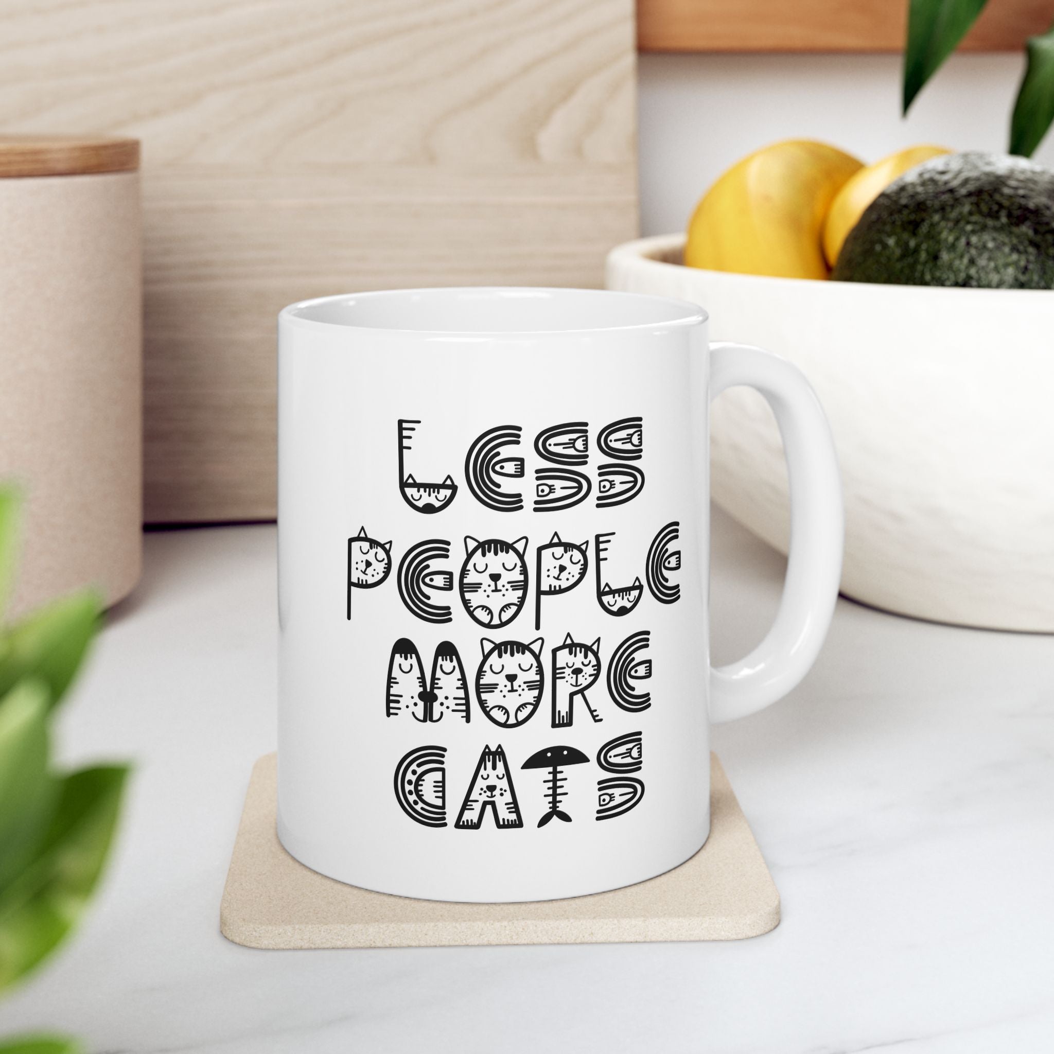 "Less People More Cats" Ceramic Mug – 11oz / 15oz Cat Typography Edition