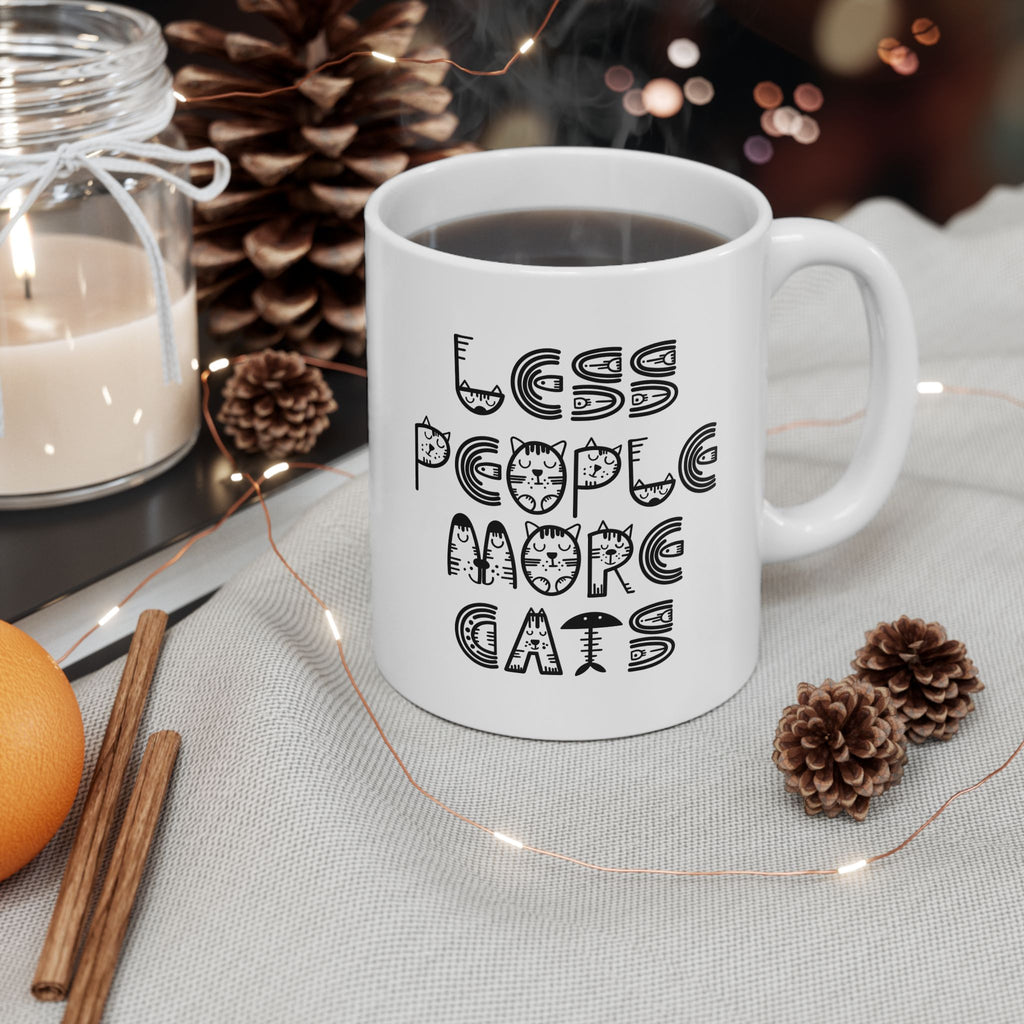 "Less People More Cats" Ceramic Mug – 11oz / 15oz Cat Typography Edition