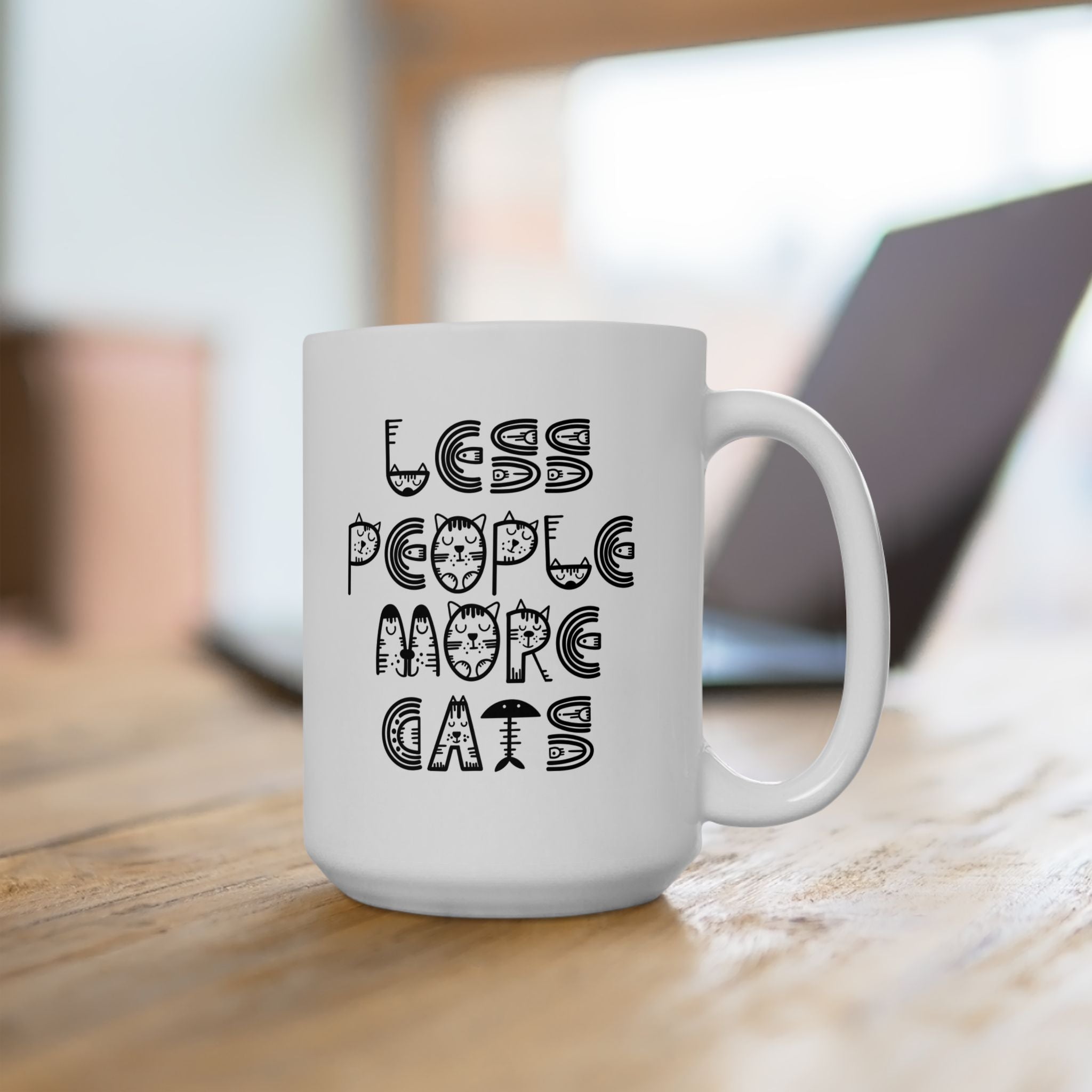 "Less People More Cats" Ceramic Mug – 11oz / 15oz Cat Typography Edition
